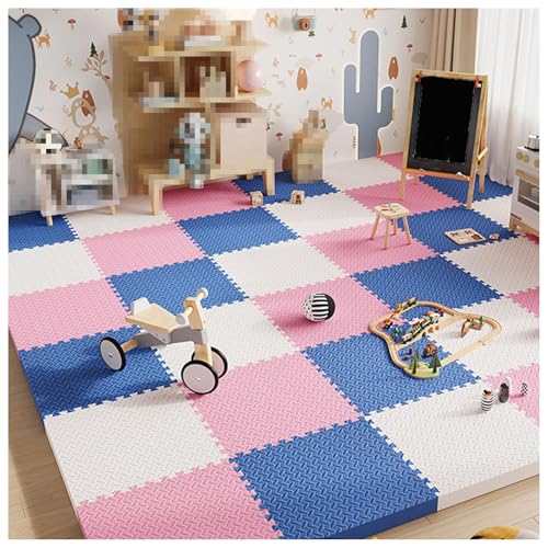 Foam Interlocking Floor Tiles Play Mat,9pcs 12x12x1in Extra Thick EVA Foam Floor Mat Puzzle Exercise Mat,Protective Flooring for Workout Equipment(Color:Navy Blue + White + Pink) - color: Navy Blue + White + Pink