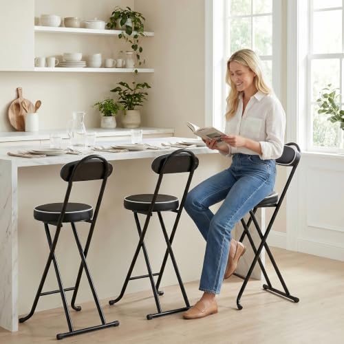 Folding Bar Stool,24" Portable High Counter Foldable Stool Chair - color: Black&white