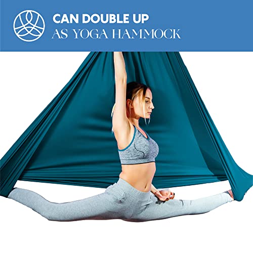 Aerial Silks Starter Kit, 9 Yards, Aerial Yoga Hammock, Hardware - color: Teal