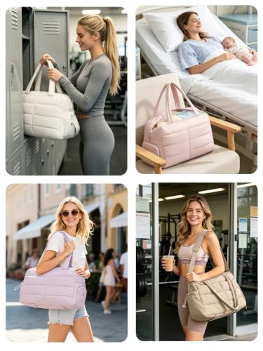 Gitus Travel Duffle Bag for Women Puffer Weekender Bags Carry on Gym Bag - color: Ivory