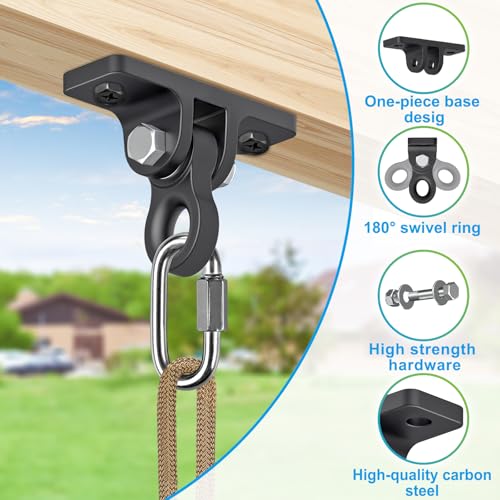 Dolibest Heavy Duty Swing Set Kit – Reinforced A-Frame Brackets & 4 Hangers, DIY Swing Set Hardware Kit for Backyard Garden - color: A: 2 Black Frame Bracket+4 Swing Hanger+2 Swing Seat