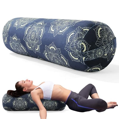 MABOZOO Round Yoga Pillow, Cylindrical Yoga Bolster Pillow with Washable Cover, Meditation Cushion Body Cushion for Practice, Restorative, Meditation - color: Blue print