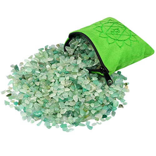 SUNYIK Natural Green Aventurine Tumbled Chip Stone with Heart Chakra Pillow | 0.5LB/230g Crushed Crystal Quartz Chips for 7 Chakra Healing Meditation Yoga Reiki Energy Balancing - color: Green/Green-1