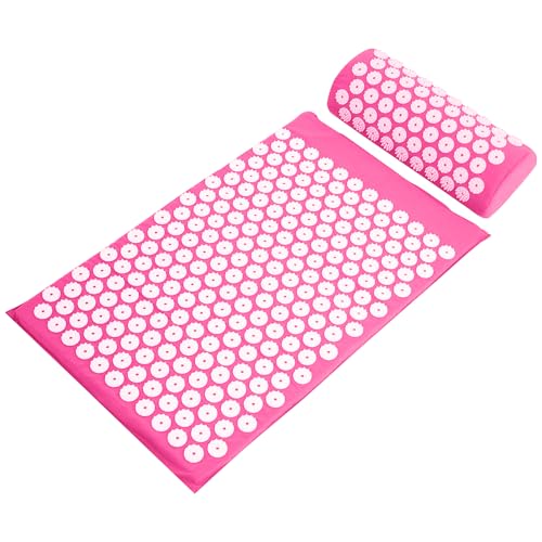 Fitvids Acupressure Mat and Pillow Set for Back/Neck Pain, Acupuncture Products to Relieve Muscle Fatigue, Improve Insomnia for Sedentary People, Acupuncture Eases Stress, Massage Mat, Pink - style: Pink