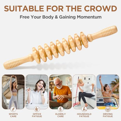 Wooden Cellulite Muscle Roller for Legs and Thighs - Handheld Fascia Blaster Tool for Muscle Relief, Lymphatic Drainage & Body Sculpting - Anti Cellulite Massager for Women and Men (9 Wheel) - color: Wooden Straight