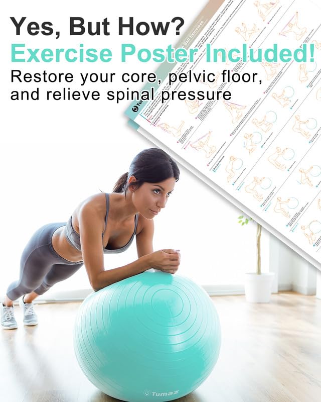 Tumaz Birth Ball for Pregnancy & Labor, Exercise Ball with Pump - size: M (58-65 cm)