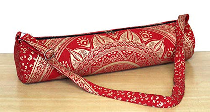 ICC Black Gold Mandala Full-Zip Exercise Yoga Mat Carry Bag Gym Beach Pilates Carrier Bags Hippie Mandala Indian Cotton Bag - style: Red Trishol Gold