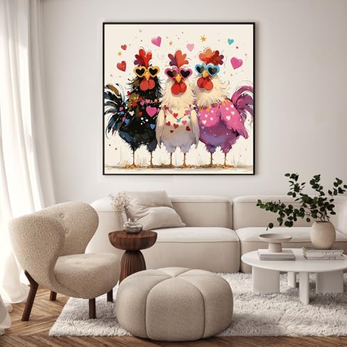 Framed Paint by Numbers Kit for Adults, Funny Chickens, 10 x 10 Inch | DIY Adult Paint by Number Kit for Beginners, Farmhouse Wall Decor, Stress Relief Craft Gift, Creative Hobby - color: TRTD1PF305