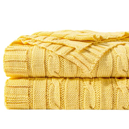 NTBAY Cotton Cable Knit Throw Blanket, 51 x 67, Yellow - color: Yellow, size: Throw(51"x67")