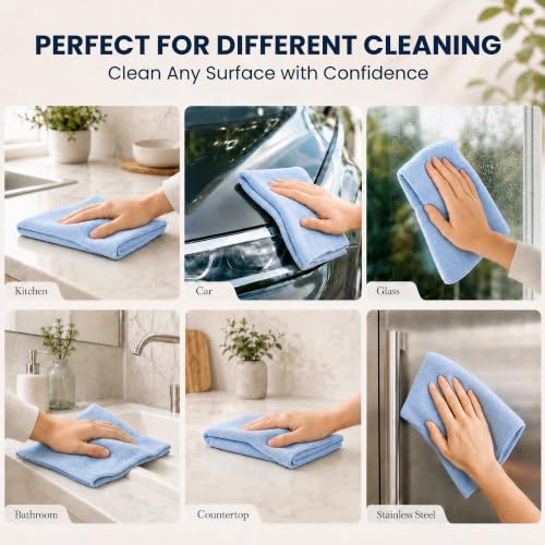 Veco Microfiber Cleaning Cloth Roll with Holder 80 PCS, 12" x 12" Blue | Tear Away Reusable Towels, Lint-Free & Streak-Free Cleaning Cloths, Paper Towel Alternative for Kitchen, Home & Car - color: Blue-st