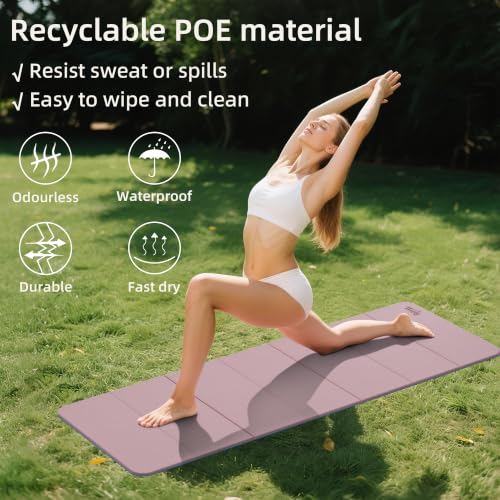 WEILA 1/2 Inch 70"x24" Foldable TPE Yoga Mat, Thick Non Slip Pilates Mat - color: Dark Pink
