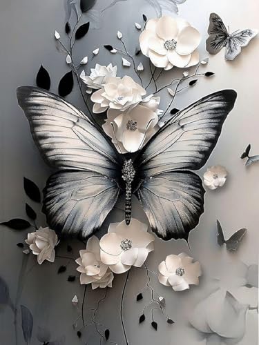 Diamond Art Kits for Adults, Butterfly Flower 5D DIY Diamond Painting Kit for Adults, Diamond Dots for Adults, Diamond Dots Painting Picture Art Craft for Home Wall Decor, 12x16 Inch - color: Butterfly