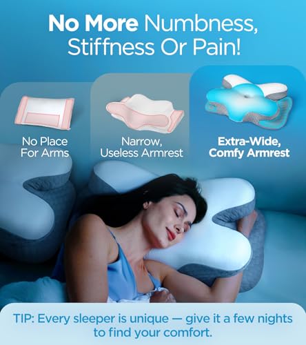 Osteo Enjoy Pain Relief Sleeping Cervical Neck Pillow, Ergonomic Contour Zoned Fits Side Sleeper, Non-Temperature Affected Memory Foam Pillows, Q-max Cooling Pillow Support Back Stomach Sleepers - color: Gray