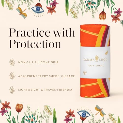 KARMA AND LUCK Guardian Energy Yoga Towel, Evil Eye Design for Protection & Focus, Non-Slip Terry Suede Hot Yoga Mat Towel with Silicone Grip, Ultra Absorbent, 26” x 72” - color: Guardian