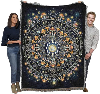 Pure Country Weavers Mushroom Firefly Mandala Blanket - Gift Tapestry Throw Woven from Cotton - Made in The USA (72x54) - color: Mushroom Firefly Mandala, size: 72x54