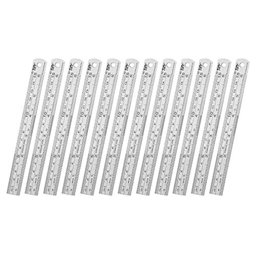 ZZTX Metal Ruler 6 Inches Stainless Steel 12 Pack | Rust-proof, Straight edge, Precise markings, Clear read