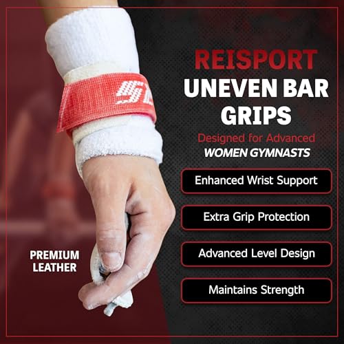 Reisport Women's Uneven Bar Gymnastics Grips - Durable Leather Hand Grips for Gymnastics Bars Women & Girls - Gymnastics Equipment & Accessories for Advanced Gymnasts - size: Small, style: Hook/Loop