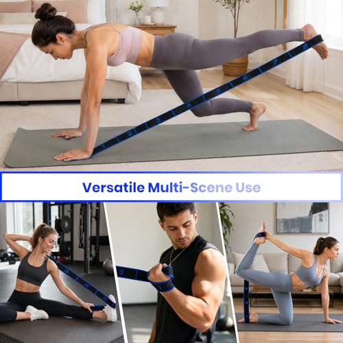 Resistance Band for Stretching, Yoga, Pilates and Fitness, Number Stretch Fitness Band with Clear Markings, 8-Section Elastic Latex Training Bands with Adjustable Tension for Body Shaping - color: Blue-Black