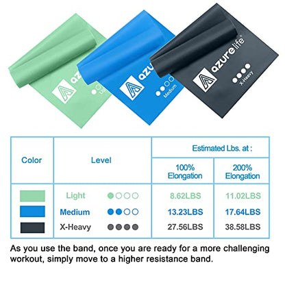 A AZURELIFE Flat Resistance Band Set (3 Pieces Total) Exercise Bands and Premium Durable Stretch Strap with Loops