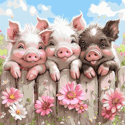 Piglet Paint by Number Kits for Adults, Wildflowers Paint by Number Kits on Canvas, DIY Acrylic Watercolor Oil Colorful Painting by Number for Adults Without Frame for Home Decor 16 x 16 Inch - color: MT22782