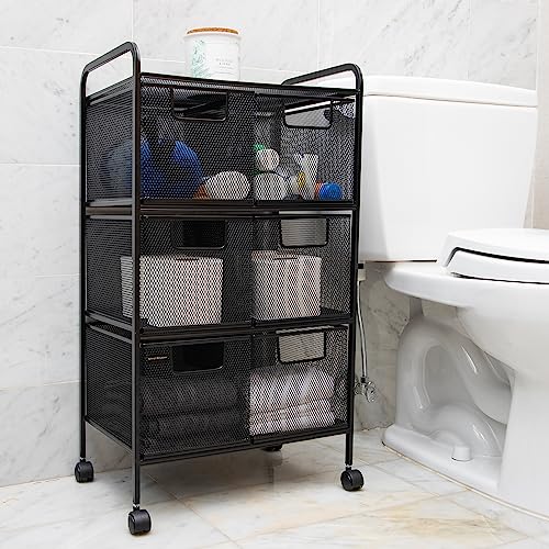 Mind Reader Multipurpose Rolling Cart with Drawers, Office Storage Organizer, Utility Cart, Metal Mesh, Black - style: 6-Drawers