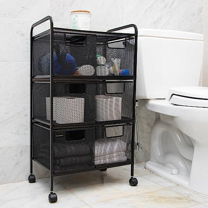 Mind Reader Multipurpose Rolling Cart with Drawers, Office Storage Organizer, Utility Cart, Metal Mesh, Black - style: 6-Drawers