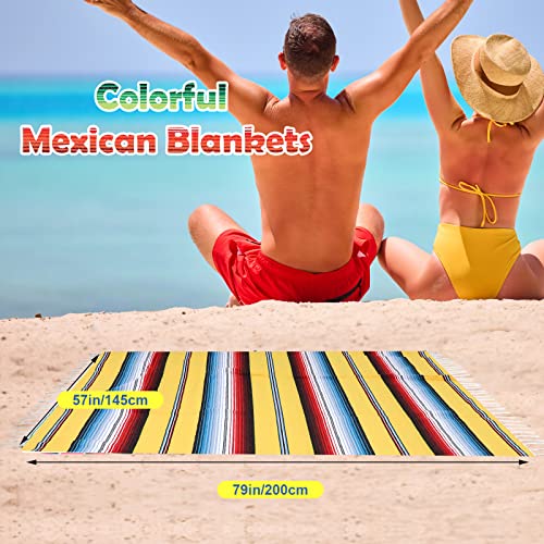 Tudomro 4 PCS Large Authentic Mexican Blankets Colorful Mexican Striped Throw Blankets Serape Fiesta Beach Fringe Yoga for Home Office Camping Picnic (Classic) - color: Classic