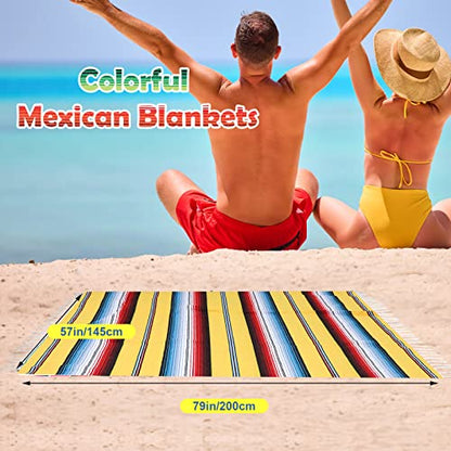 Tudomro 4 PCS Large Authentic Mexican Blankets Colorful Mexican Striped Throw Blankets Serape Fiesta Beach Fringe Yoga for Home Office Camping Picnic (Classic) - color: Classic