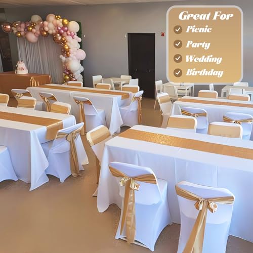 Disposable Gold Plastic Table Cover Roll 54in X 240ft - Heavy Duty Waterproof Tablecloth with Easy Slide Cutter for Weddings, Parties & Events - color: Gold, size: 2880" x 54" (Rectangular)