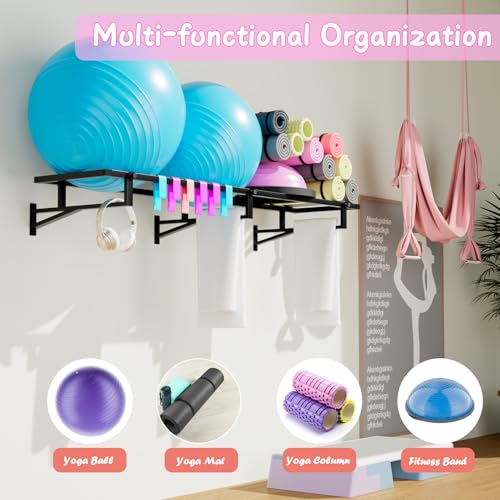Yoga Ball Holder - Extra Large Wall Rack for Gym Garage Storage, Suitable for Stability/Theraband/Exercise/Barre Balls and Yoga Block