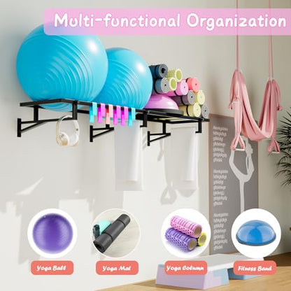 Yoga Ball Holder - Extra Large Wall Rack for Gym Garage Storage, Suitable for Stability/Theraband/Exercise/Barre Balls and Yoga Block