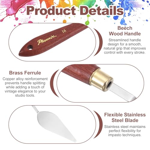 MECCANIXITY Pack of 1 Palette Knife No.16, 9.4" Long Palette Knives with Stainless Steel Flexible Spatula Pallet Knife and Wood Handle for Scraping, Mixing, Oil Acrylic Painting Canvas - style: No.16