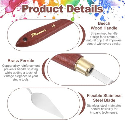 MECCANIXITY Pack of 1 Palette Knife No.16, 9.4" Long Palette Knives with Stainless Steel Flexible Spatula Pallet Knife and Wood Handle for Scraping, Mixing, Oil Acrylic Painting Canvas - style: No.16