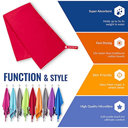 VENTURE 4TH 퀵 드라이 여행용 타월, 울트라 소프트 극세사 - 3가지 사이즈 - color: 레드 화이트., size: 72.00" x 31.50"
