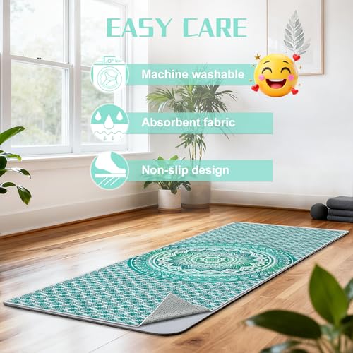 Printed Hot Yoga Mat Towel, Non-Slip, Absorbent，72 x 27 in - color: Green Mandala