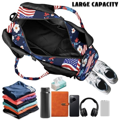 Yoga Gym Bag with Removable Adjustable Shoulder Strap, Shoe Compartment & Top Yoga Mat Holder 17.72x8.66x9.84in - color: American Heart Flag Print