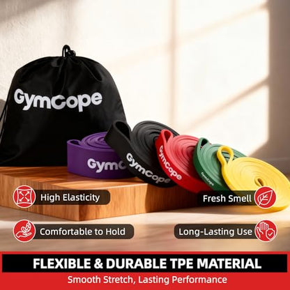 GymCope Pull Up Resistance Bands - Assistance Bands Sets of 3/4/5 for Men & Women, Heavy Duty Workout Exercise Bands for Body Stretching, Muscle Training, Instruction and Carry Bag Included - color: 5-Pack (15~120lbs)