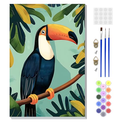 DOMROM Framed Paint by Numbers Kit for Adults, Toucan DIY Paint by Number Kits on Canvas, Easy Bird Painting by Numbers for Home Wall Decor Gift 8x12 Inch - color: PK041