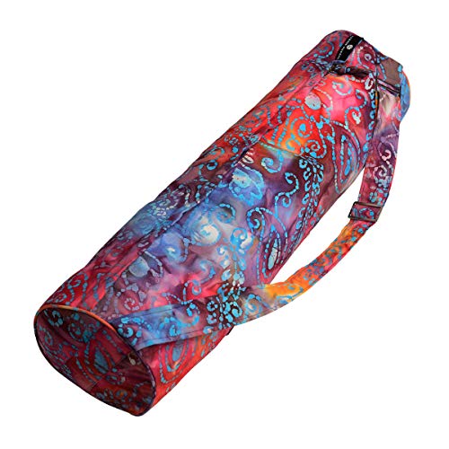 Hugger Mugger Batik Yoga Mat Bag - beautiful pattern, durable 100% cotton, full lining, adjustable strap, 2 extra zipper pockets - color: Multi-Purple