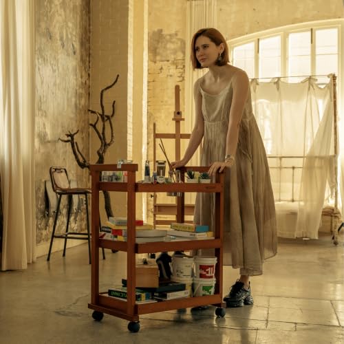 MEEDEN Rolling Art Supply Cart: Solid Beech Wood 3-Tier Storage Trolley - color: Deep Walnut