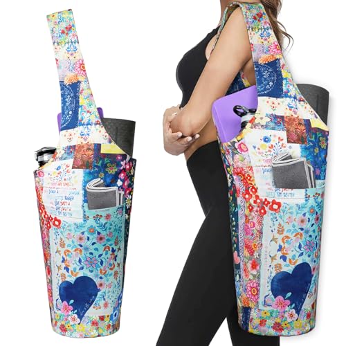 Yoga Mat Bag - Long Tote with Pockets - Holds More Yoga Accessories - Yoga Bag Fit Most Size Mats - Yoga Mat Carrier - color: Boho Art 1