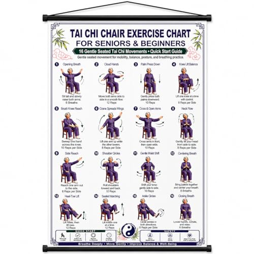 Tai Chi Chair Workout Chart Poster 24x16 Inch Seated Exercise Guide for Seniors&Beginners Low Impact Home Fitness Training Wall Chart Rehab&Balance Practice Home Gym Wall Decor Unframed (Women) - color: Women