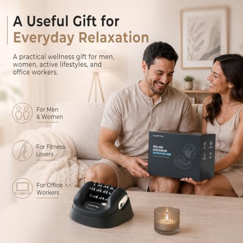 Rolling Percussion Massager with Hands-Free Dock | Electric Muscle Roller • Fitness Recovery • For Feet, Calves, Forearms, Back, Shoulders, Arms & Legs • 3 Speeds • Cordless