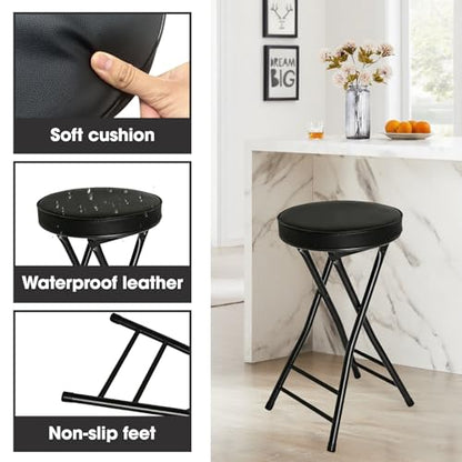 Folding Stool,24 Inch Foldable Portable Height Bar Stools Chair - color: Black, size: 24"X 4PCS