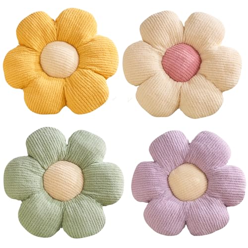 XIAIJIA 4PCS Flower Pillow, Daisy Throw Pillows, Flower Cushion 15.7 Inch | Decorative pillows, cute flower shaped pillow, flower pillows for bed, floral cushions, decor for bedroom, couch, sofa - color: 4pcs, size: 15.7 Inch