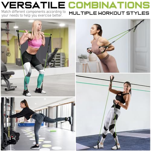 Pilates Bar Kit with 6 Latex Resistance Bands, Adjustable Exercise Bar - color: Green