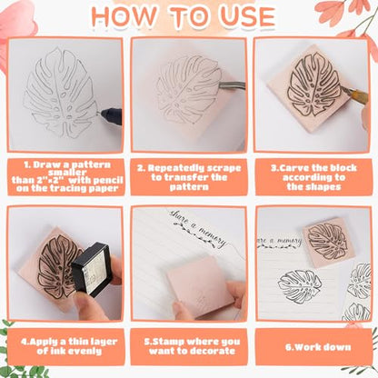 Frienda 12 Pcs 2" X 2" Rubber Carving Blocks Linoleum Blocks for Printmaking, Stamp Making, DIY Crafting, Scrapbook, Painting, Soft and Easy to Carve (Pink) - color: Pink