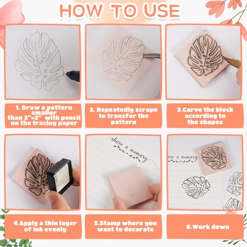 Frienda 24 Pcs 2" x 2" Rubber Carving Block Printmaking Stamp, Pink | Easy to Carve, for Printmaking, Stamp Making, DIY Crafting, Scrapbook, Painting, Soft Linoleum for Beginners, Professionals - color: Pink