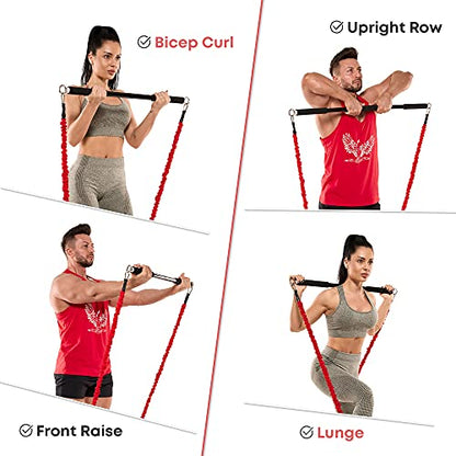 Resistance Band Bar for Fitness – Workout Bar for Exercise, Squat, Biceps, Triceps, Shoulders, Back – Adjustable 3 Parts Bar for Resistance Bands – Durable Portable Steel Pilates Resistance Bar