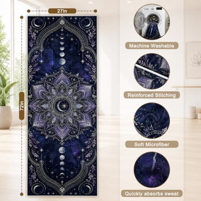 Hot Yoga Towel Non Slip, Ultra-Absorbent Yoga Mat Towel, Soft with Printed Design, Machine Washable, Yoga Pilates Towel Suitable for Exercise, Pilates, Yoga, 72x27in.Purple - color: Purple Flower